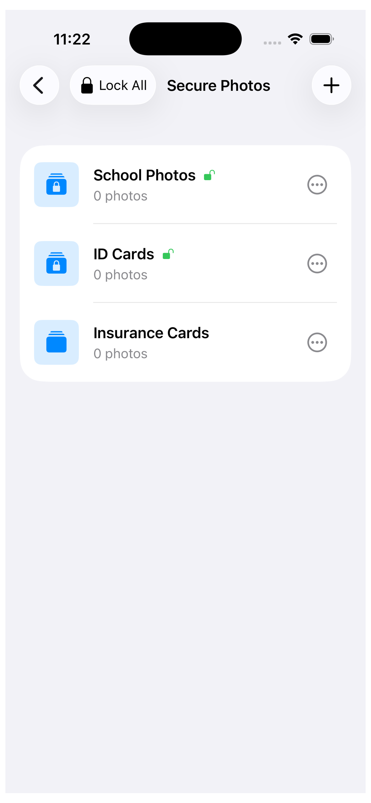 CybaWallet Albums screen