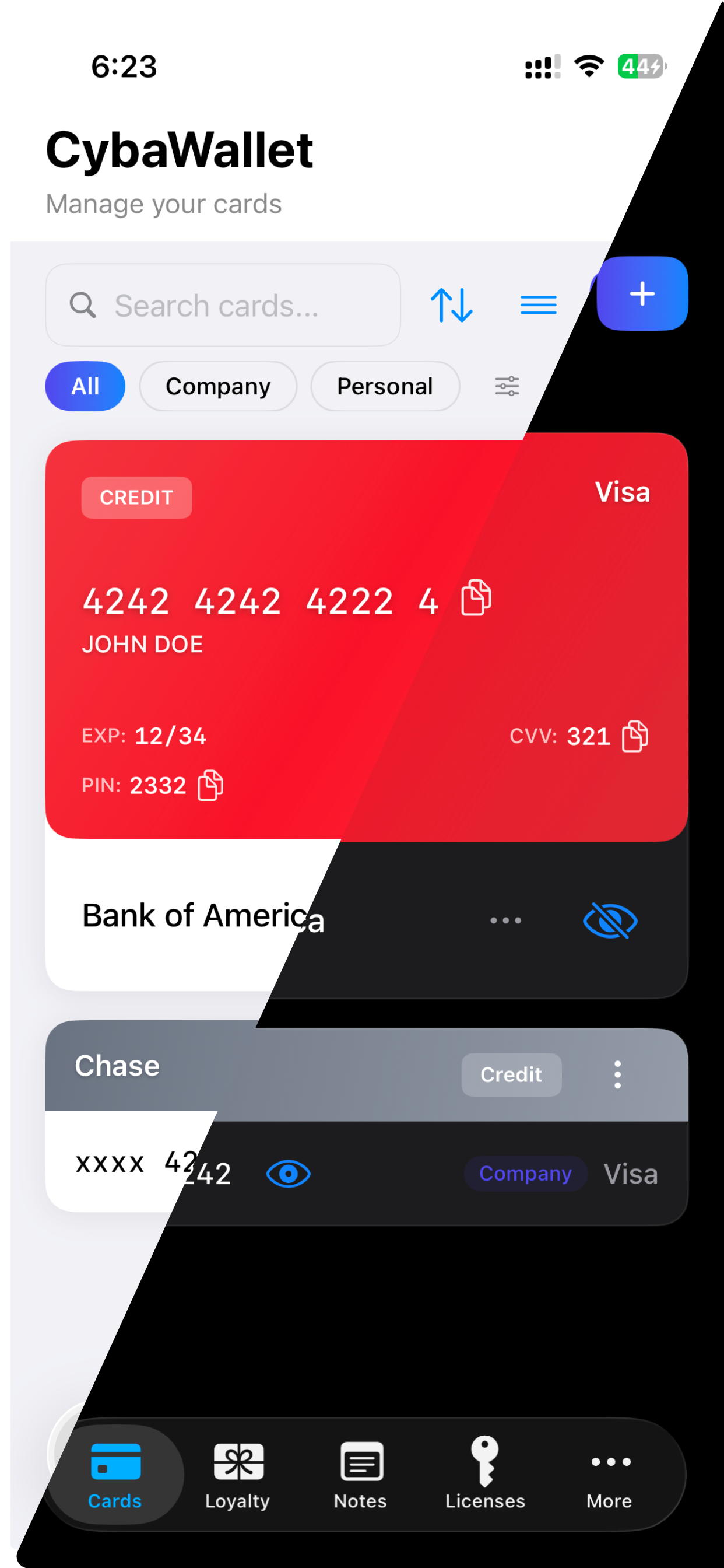 CybaWallet dark mode interface