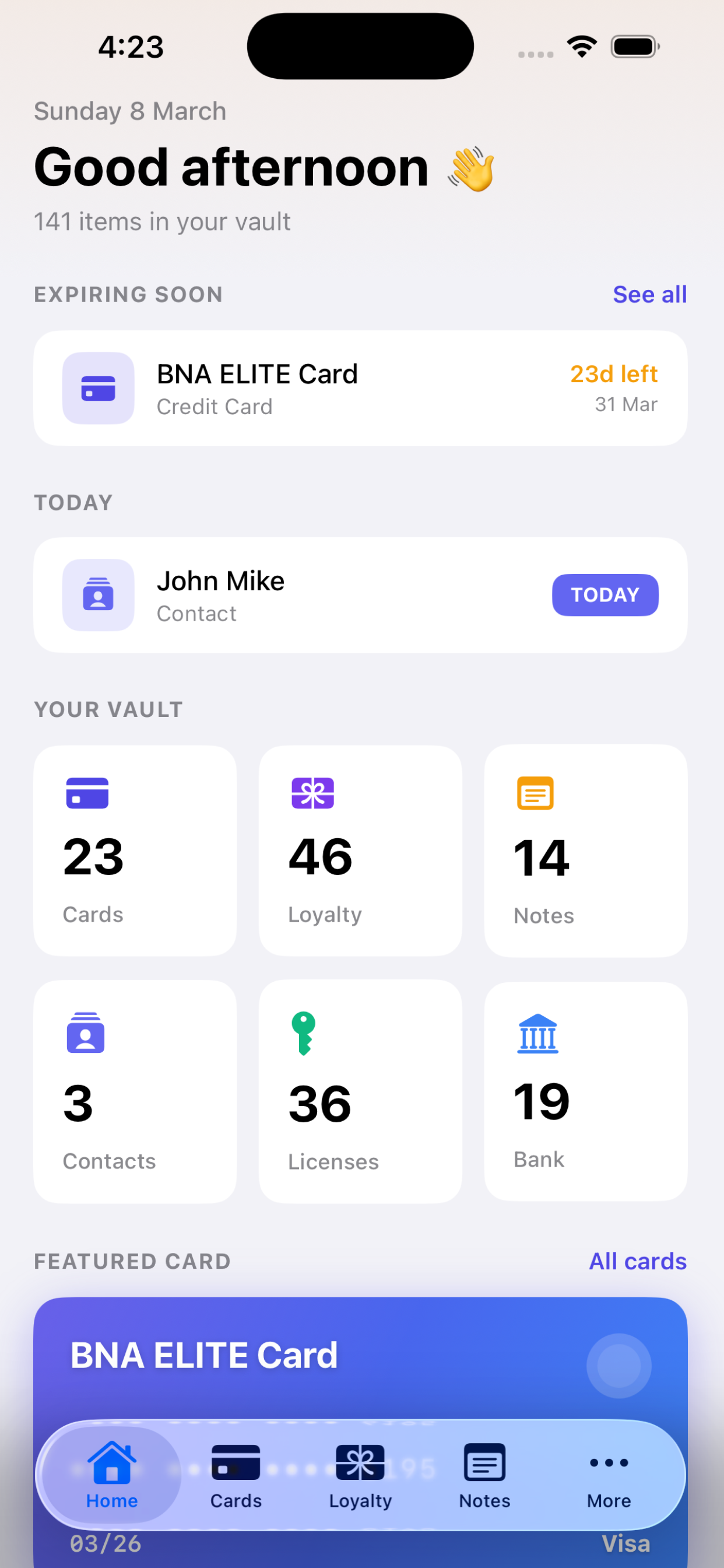 CybaWallet home screen
